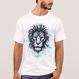 T-shirt Lion géométrique en gras avec effet Glitch