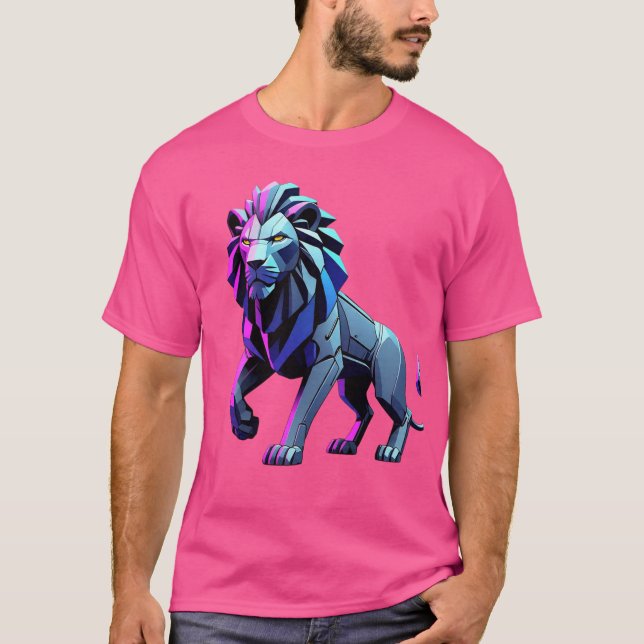 T-shirt Lion géométrique rétro-futuriste (Devant)