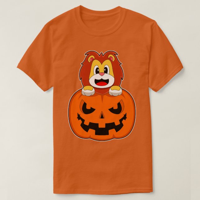 T-shirt Lion Halloween Citrouille (Design devant)