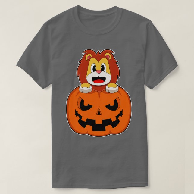T-shirt Lion Halloween Citrouille (Design devant)