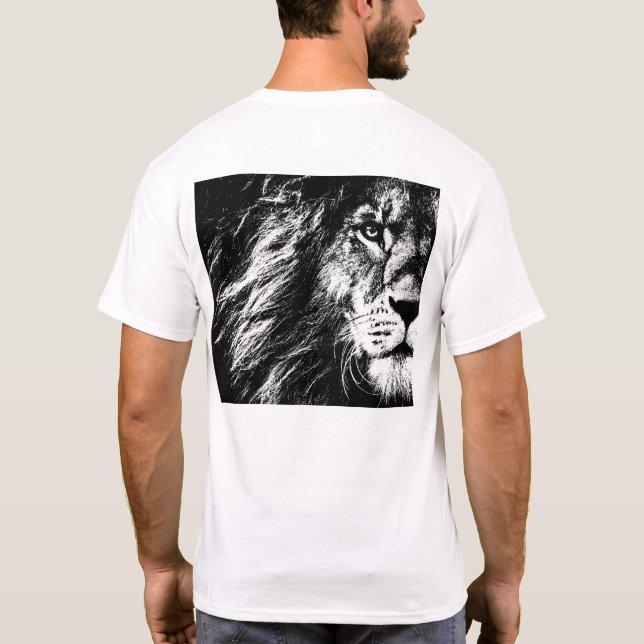 T-shirt Lion Head Back Side Print Pop Art Modèles Mens (Dos)