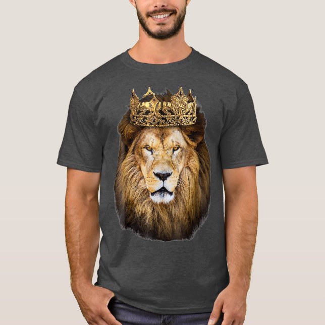 T-shirt Lion Head Golden Crown Art Canvas King (Devant)