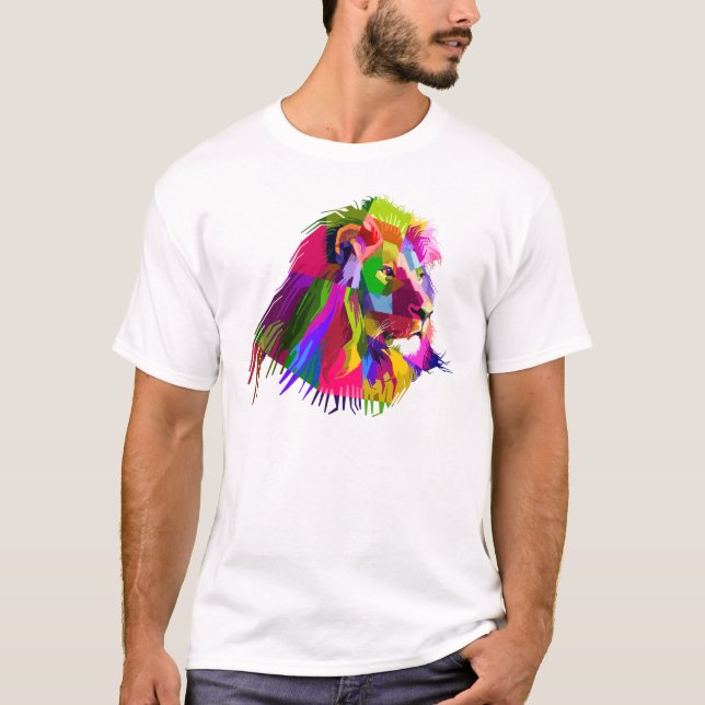 T-shirt Lion Head Prismatic Pop Art Design-62502 (Devant)