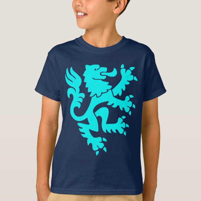 T-shirt Lion héraldique 01 - Cyan (Devant)
