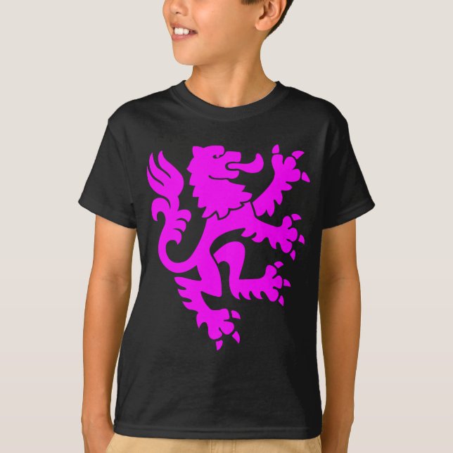 T-shirt Lion héraldique 01 - Magenta (Devant)