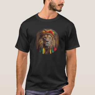 T-shirt Lion Homme Habillé En Tenue Rastafarienne