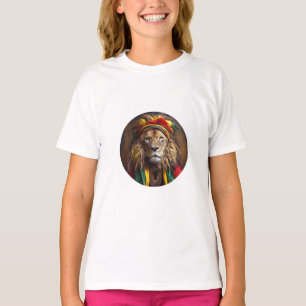 T-shirt Lion Homme Habillé En Tenue Rastafarienne