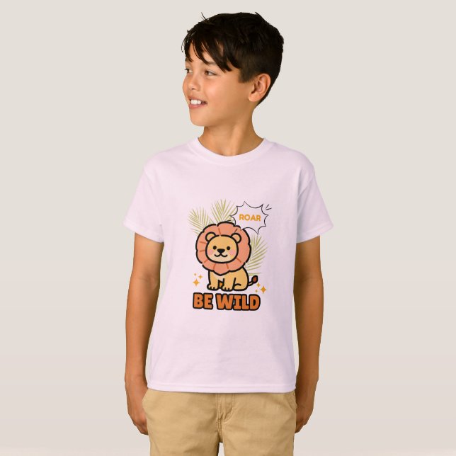 T-shirt Lion illustré orange et jaune (Devant entier)