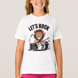 T-shirt Lion jouant de la guitare avec des tambours et mik