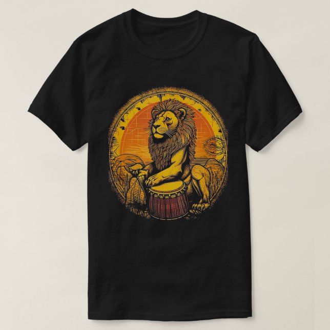 T-shirt Lion Jouer Djembe Drumming Drummer Africain (Design devant)