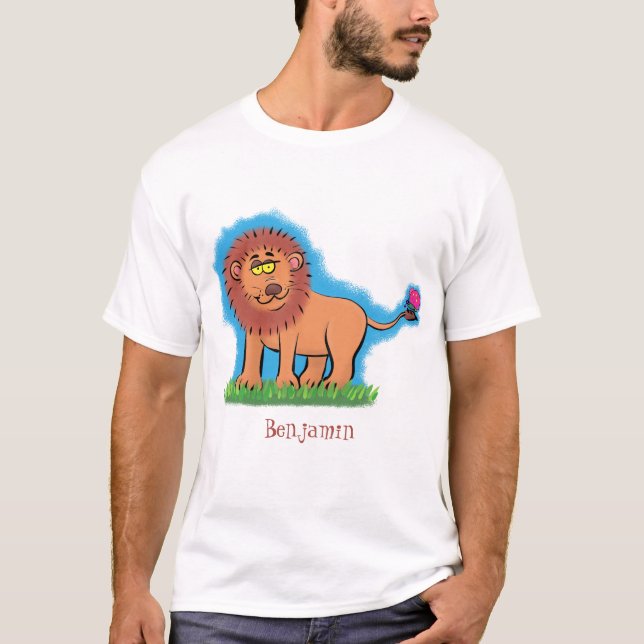 T-shirt Lion joyeux avec dessin animé de papillon (Devant)