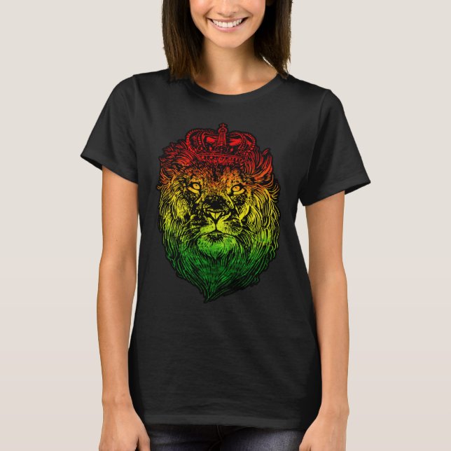 T-shirt Lion Judah Rastafarian Ethiopian Lion  Reggaeton P (Devant)
