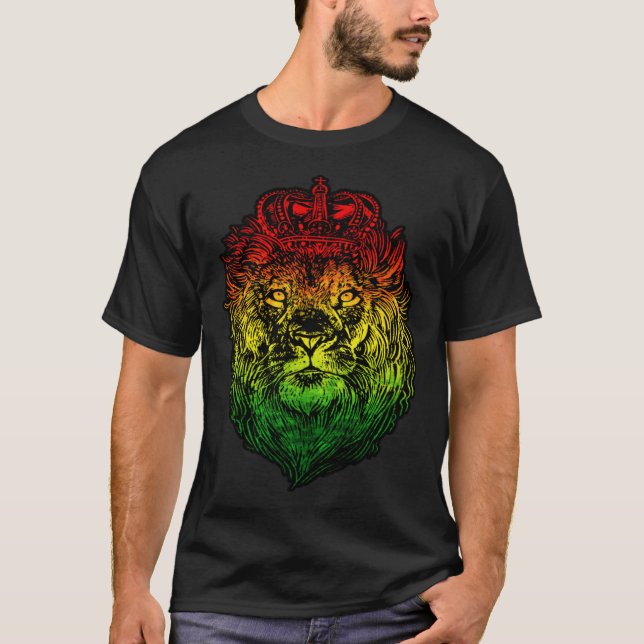T-shirt Lion Judah Rastafarian Ethiopian Lion  Reggaeton P (Devant)