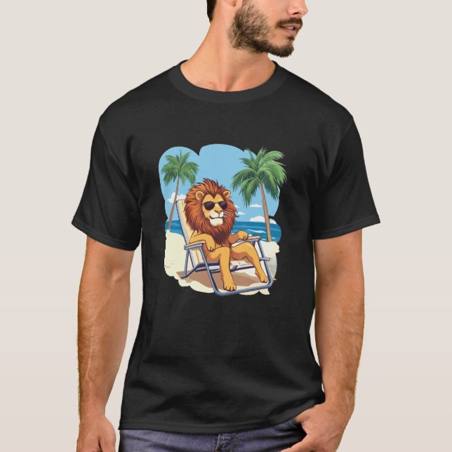 T-shirt Lion Living His Best Life on a Tropical Holiday (Devant)