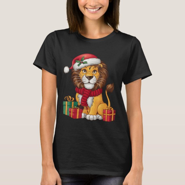 T-shirt Lion Lover Xmas Holiday Santa Lion Christmas  (Devant)