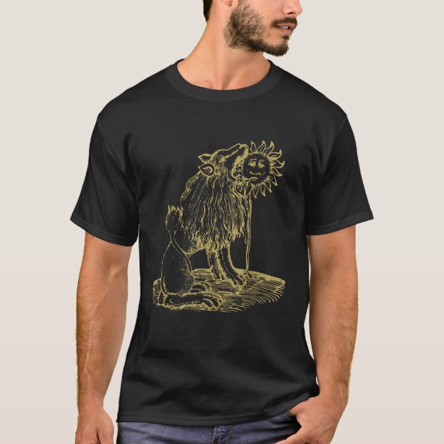 T-shirt Lion mangeant le soleil emblème médiéval occulte (Devant)