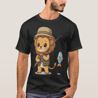 T-shirt Lion mignon de pêche avec prise