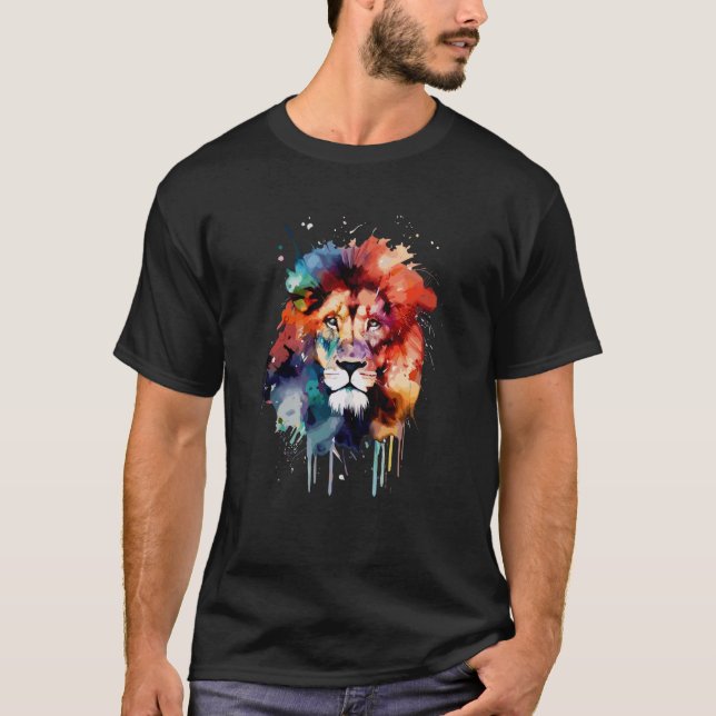 T-shirt Lion mignon pour animal sauvage arc-en-ciel couleu (Devant)