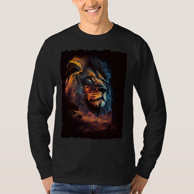 T-shirt Lion mountain sunset retro 70s vintage (Devant)
