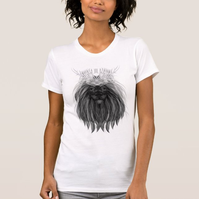 T-shirt Lion noir avec couronne Antlers et monogramme (Devant)