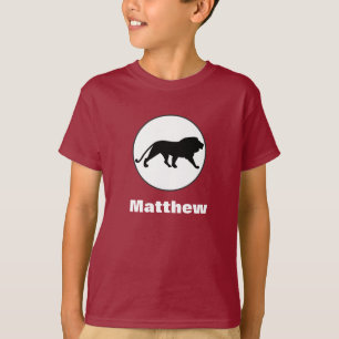 T-shirt Lion noir dessiné dans un cercle blanc