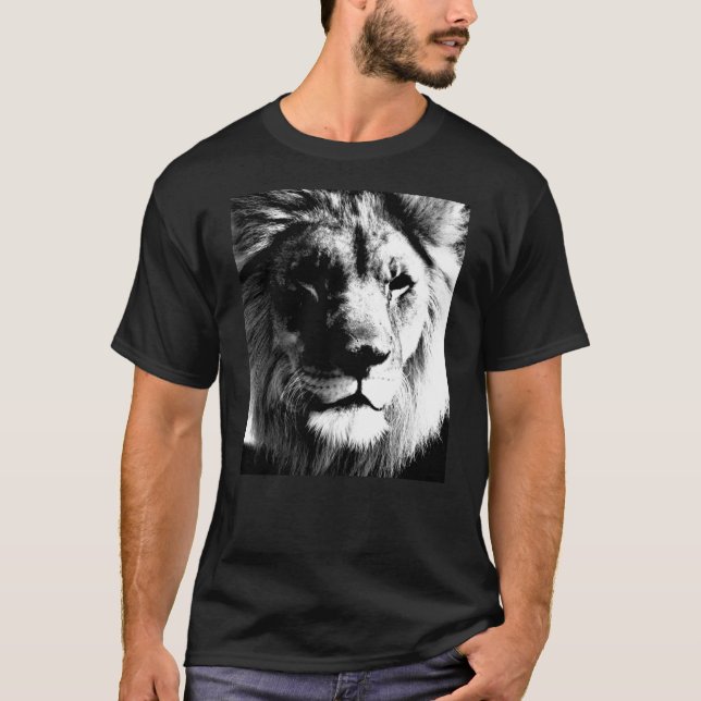 T-shirt Lion noir et blanc (Devant)