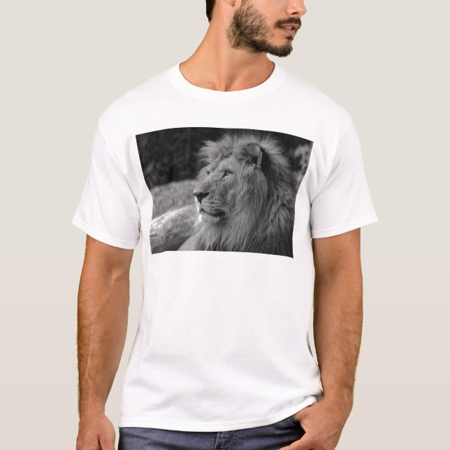 T-shirt Lion noir et blanc - Animal sauvage (Devant)