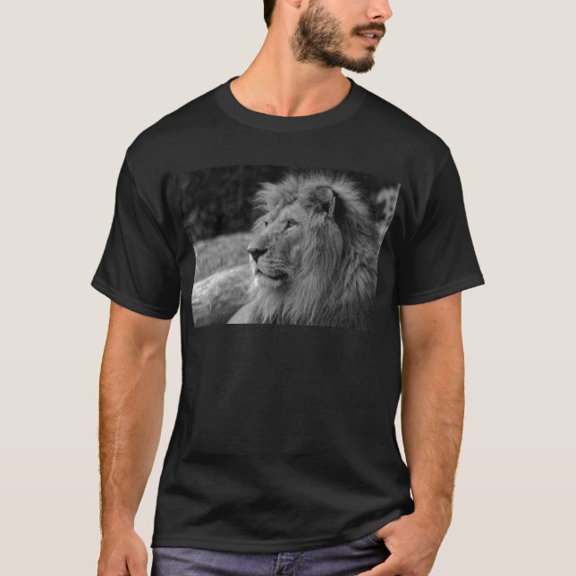T-shirt Lion noir et blanc - Animal sauvage (Devant)