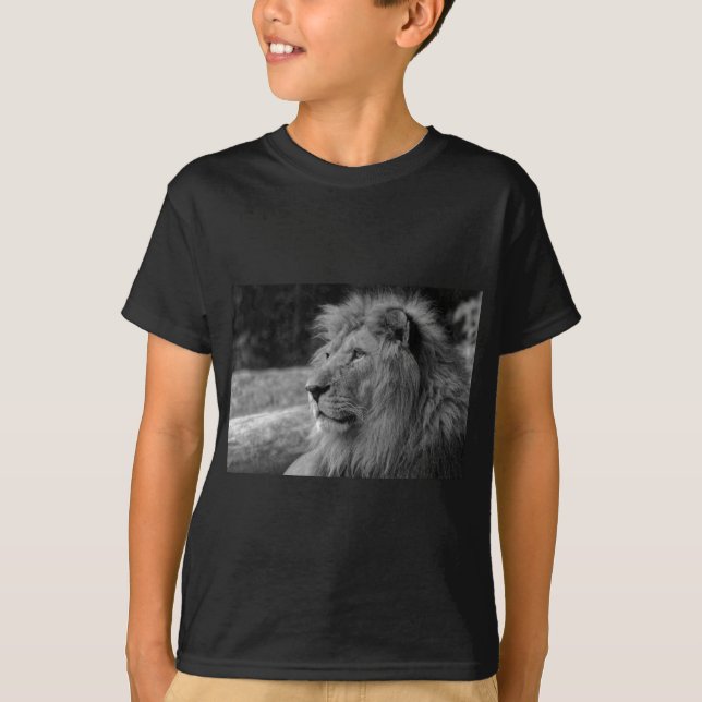 T-shirt Lion noir et blanc - Animal sauvage (Devant)