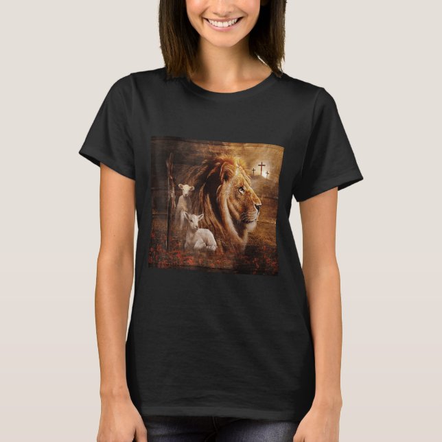T-shirt Lion Of Judah Lamb God Cross Jesus Light God  (Devant)