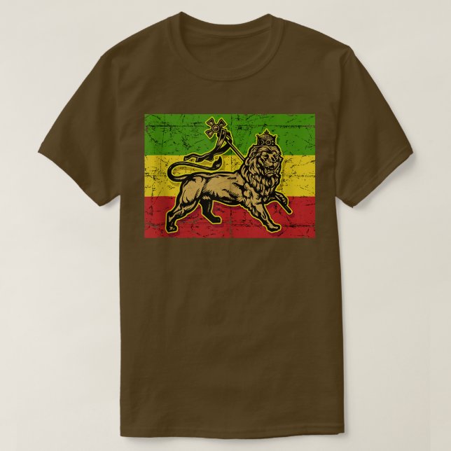 T-shirt Lion of Judah Rasta Ethiopian Cross Reggae Old Eth (Design devant)