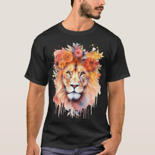 T-shirt Lion Pastel Fleurs Safari Aquarelle Savannah Chat