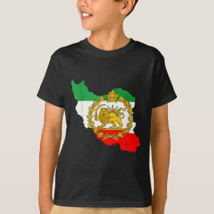 T-shirt lion persan, carte de l'Iran, drapeau iranien, lio