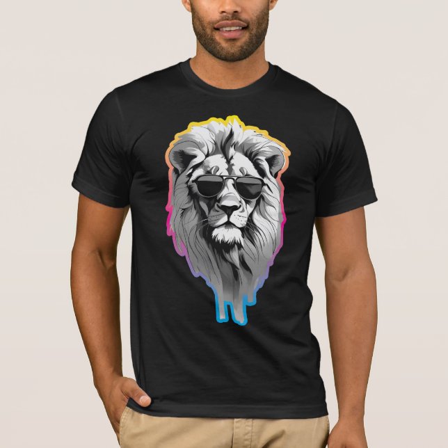 T-shirt lion portant des lunettes de soleil (Devant)