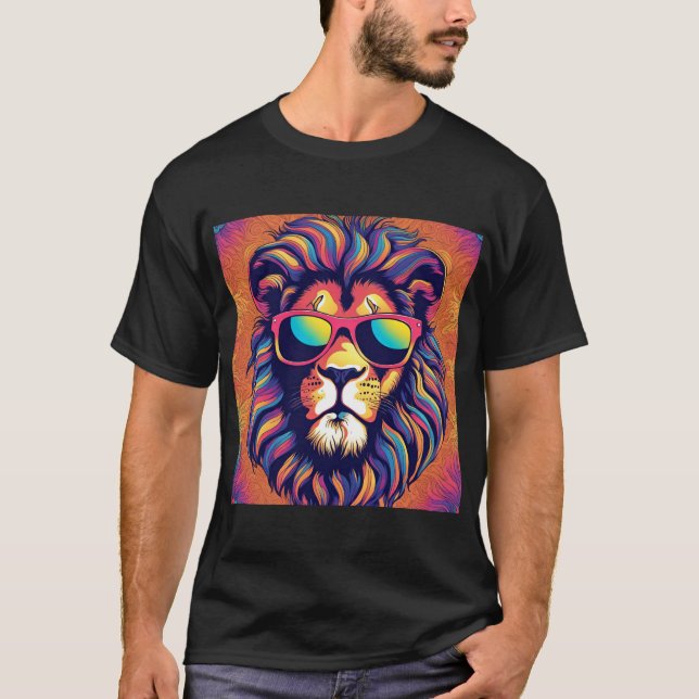 T-shirt Lion portant des lunettes de soleil (Devant)