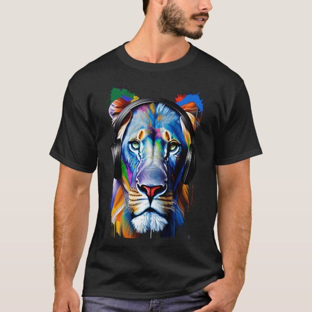 T-shirt Lion portant un casque (Devant)