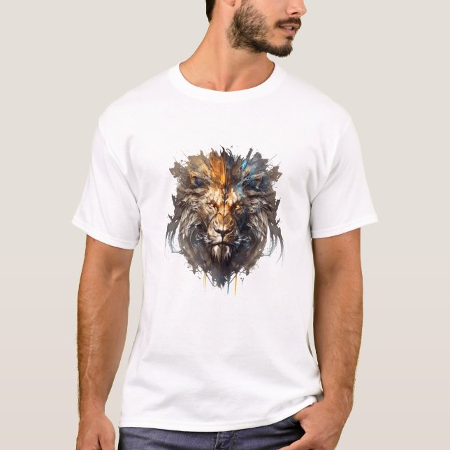 T-shirt Lion Portrait Animal Peinture Faune À L'Extérieur (Devant)