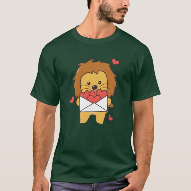 T-shirt Lion pour la Saint-Valentin Animaux mignons avec d (Devant)