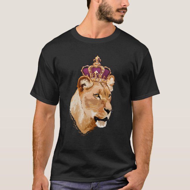 T-shirt Lion Queen Big Cat Crowé Lioness Famille (Devant)