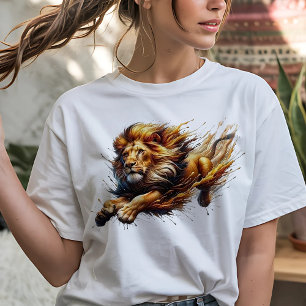 T-shirt Lion qui saute Gros félin