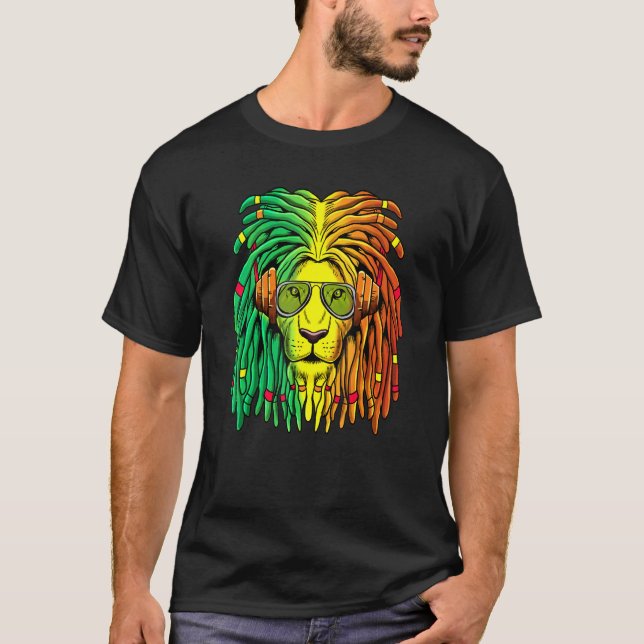 T-shirt Lion Rasta Couleurs Reggae Casques Dreadlocks (Devant)