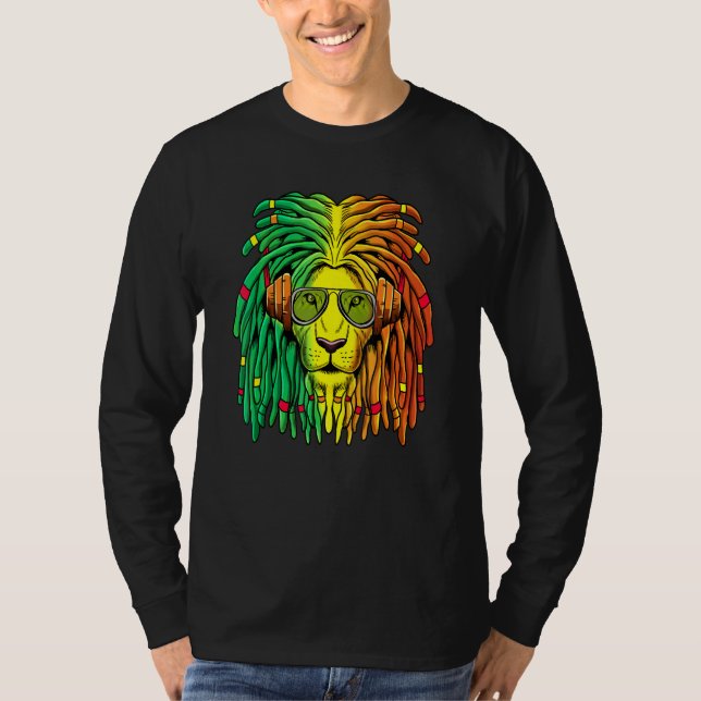 T-shirt Lion Rasta Couleurs Reggae Casques Dreadlocks (Devant)
