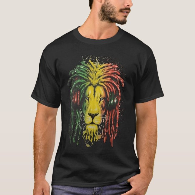 T-shirt Lion Rasta Dreadlock avec casque (Devant)
