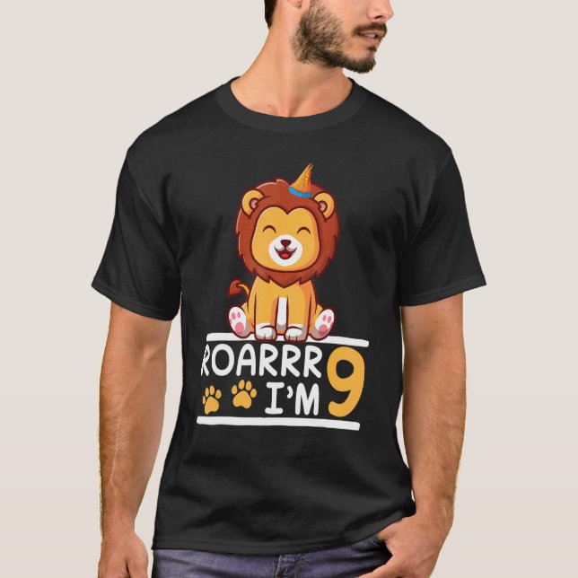 T-shirt Lion Roarrr J'ai 9 ans Happy My Birthday You (Devant)