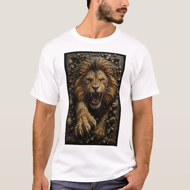 T-shirt Lion Rugissant – Mosaïque Micro 3D  (Devant)