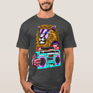 T-shirt Lion Stéréo Techno Cool Lion Dj Music Retro 1656