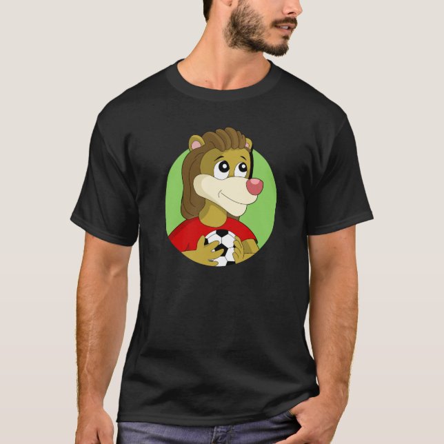 T-shirt Lion tenant un dessin animé de balle de football T (Devant)