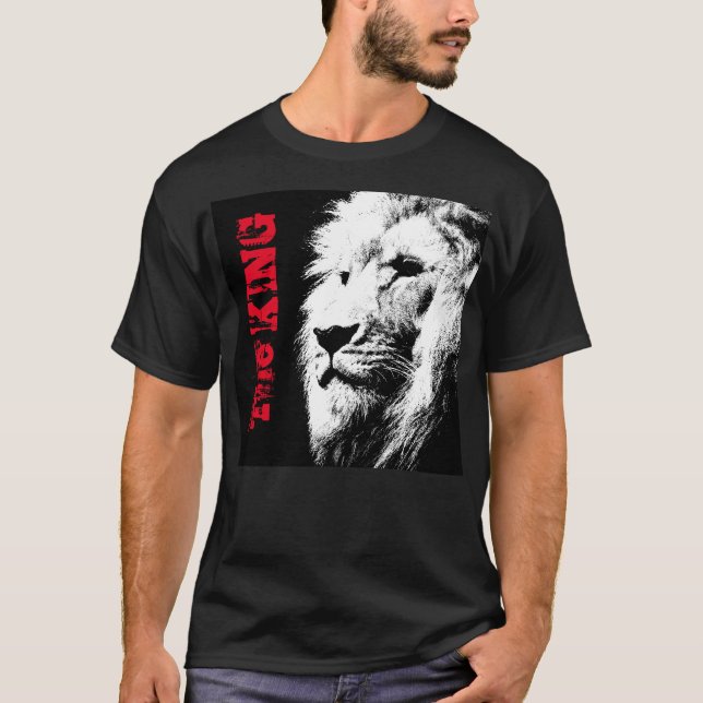 T-shirt Lion Tête Modèle Mens Moderne Élégant Noir (Devant)