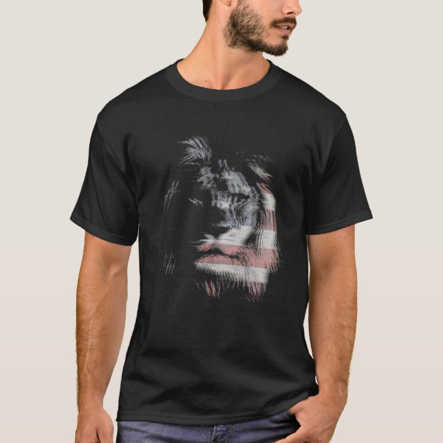 T-shirt Lion Trippy EDM raves techno drapeau américain (Devant)