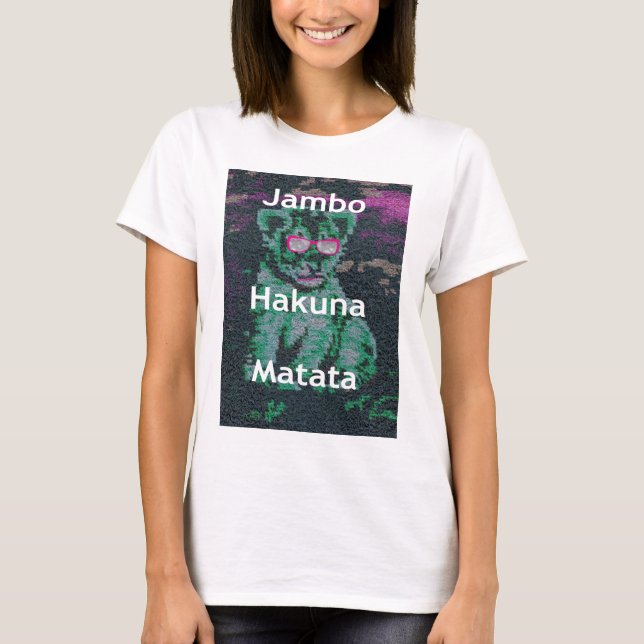 T-shirt Lion vert avec lunettes roses "Hakuna Matata" Art (Devant)